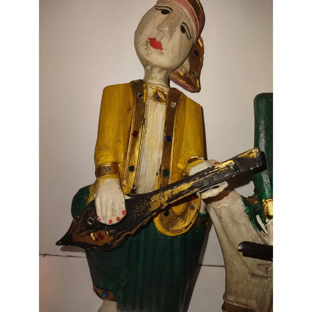 Vintage Hard Covered Wooden Musicians Wall Hanger Figurine Set of 4 Thailand 10